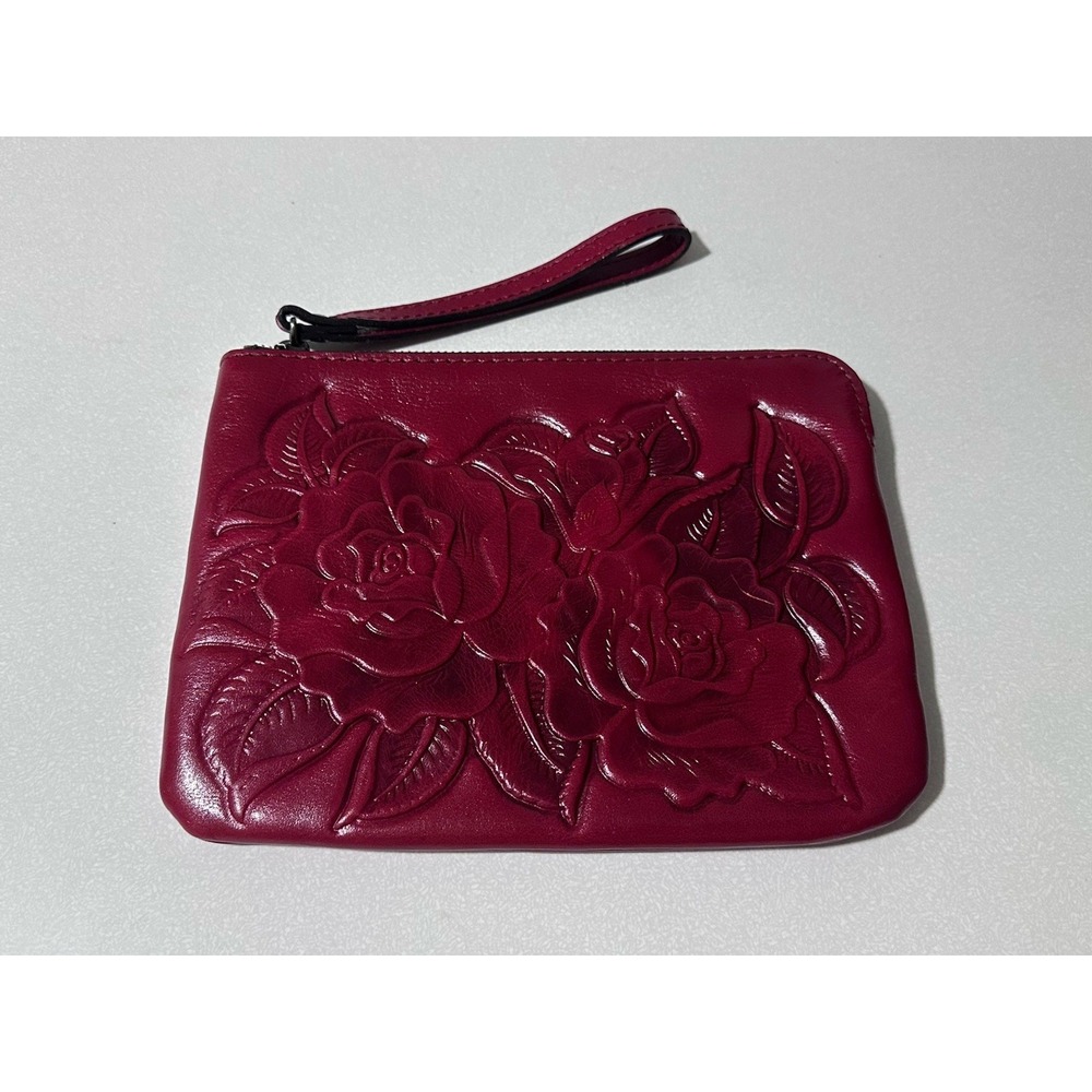 Patricia Nash Cassini Embossed Tooled Lave Red Leather Women's Wristlet